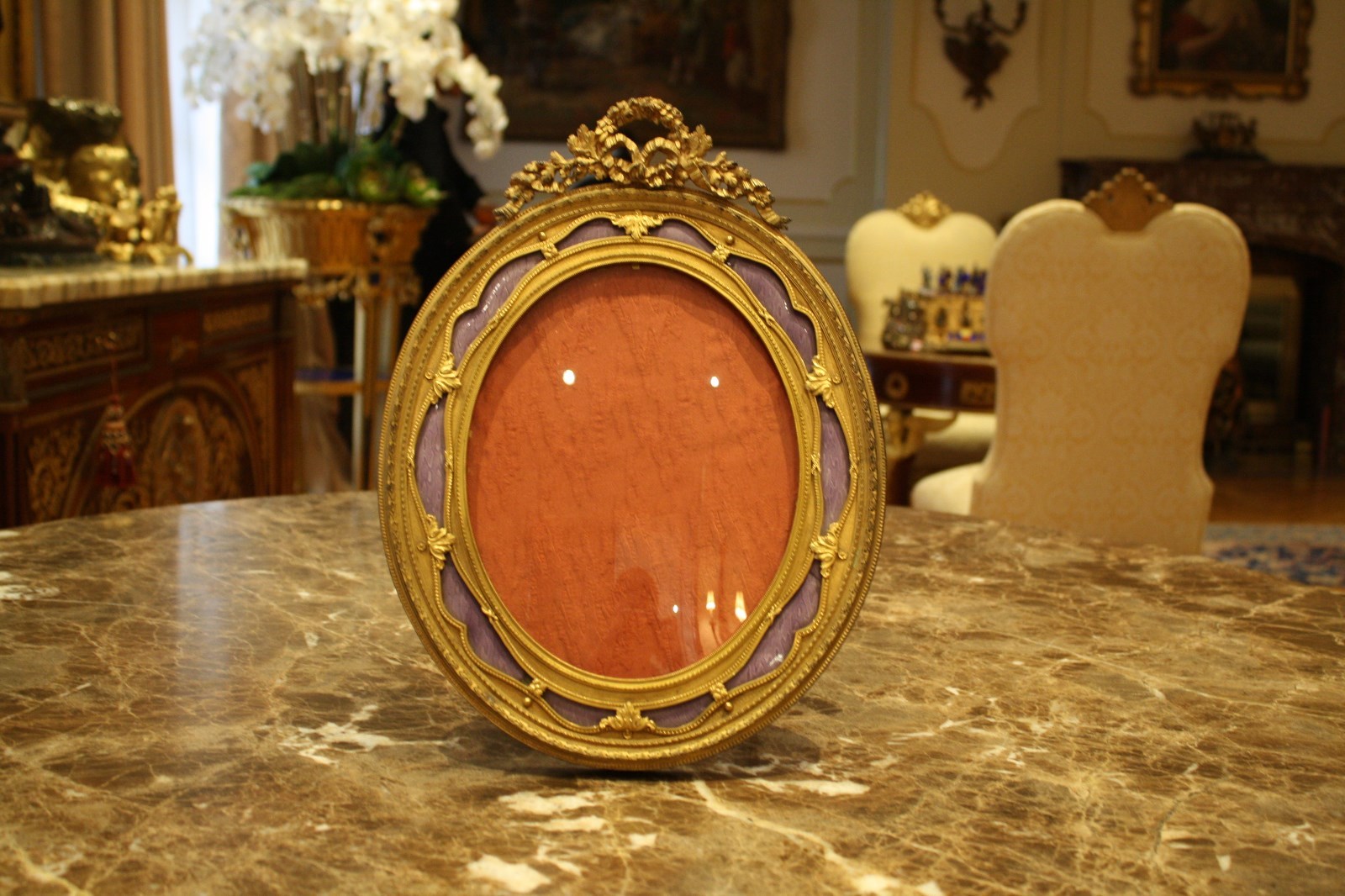MAGNIFICENT 1900'S FRENCH BRONZE ENAMLED OVAL PICTURE FRAME MUST SEE 