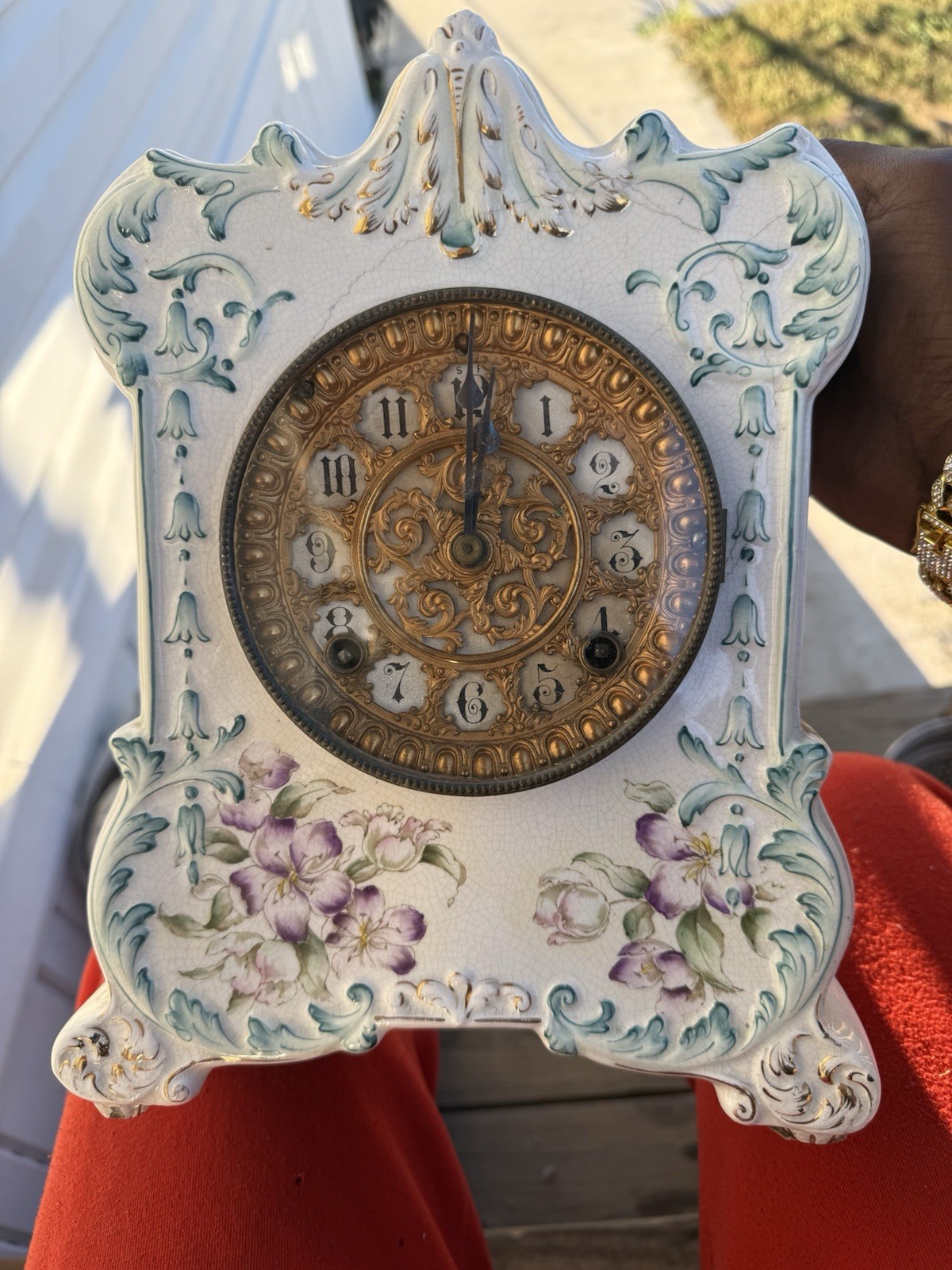 Ansonia Clock Company Royal Bonn La Moosella Porcelain Clock Ansonia Clock Company Royal Bonn La Moosella Porcelain Clock