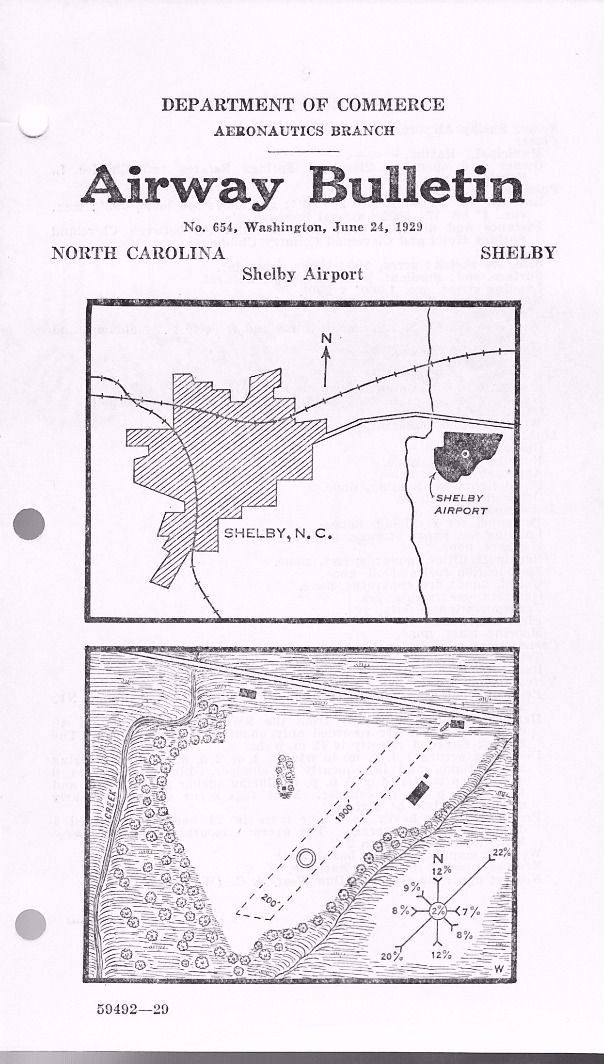Airway Bulletin No 654, Shelby Airport, Shelby North Carolina from 1929. Airway Bulletin No 654, Shelby Airport, Shelby North Carolina from 1929.