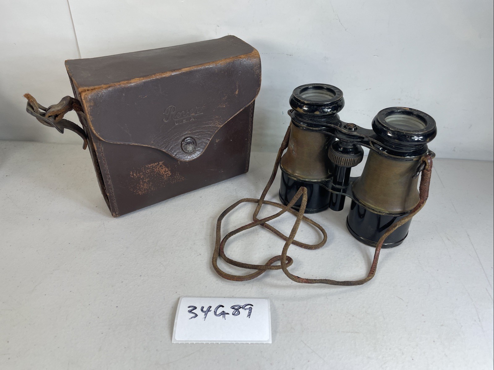 WWI Marchand Paris Field Binoculars w/Leather Rover USA Case Brass 34G89 WWI Marchand Paris Field Binoculars w/Leather Rover USA Case Brass 34G89