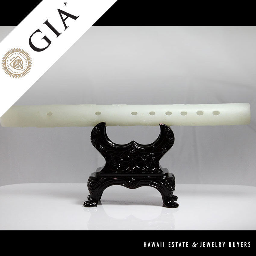 IMPORTANT CHINESE ANTIQUE JADE CEREMONIAL INSTRUMENT FLUTE CERTIFIED GIA JADE