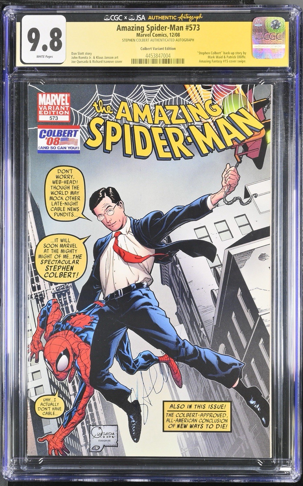 AMAZING SPIDER-MAN #573 9.8 CGC STEPHEN COLBERT VARIANT Autographed JSA pop 1 AMAZING SPIDER-MAN #573 9.8 CGC STEPHEN COLBERT VARIANT Autographed JSA pop 1