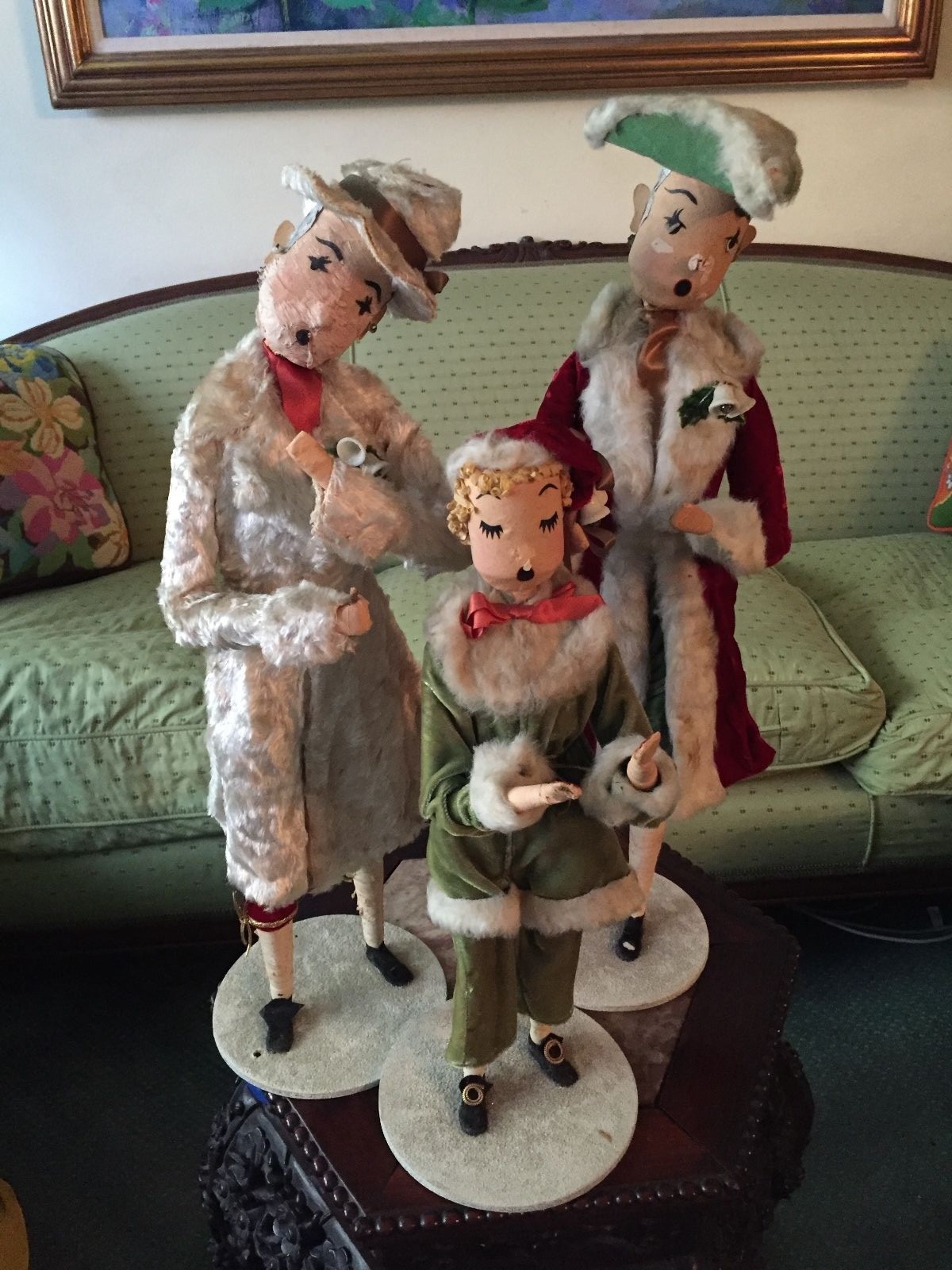 3 Original 1930'-40's BERNARD RAVCA DOLL CHRISTMAS CAROLERS FOR SHOP WINDOW OOAK