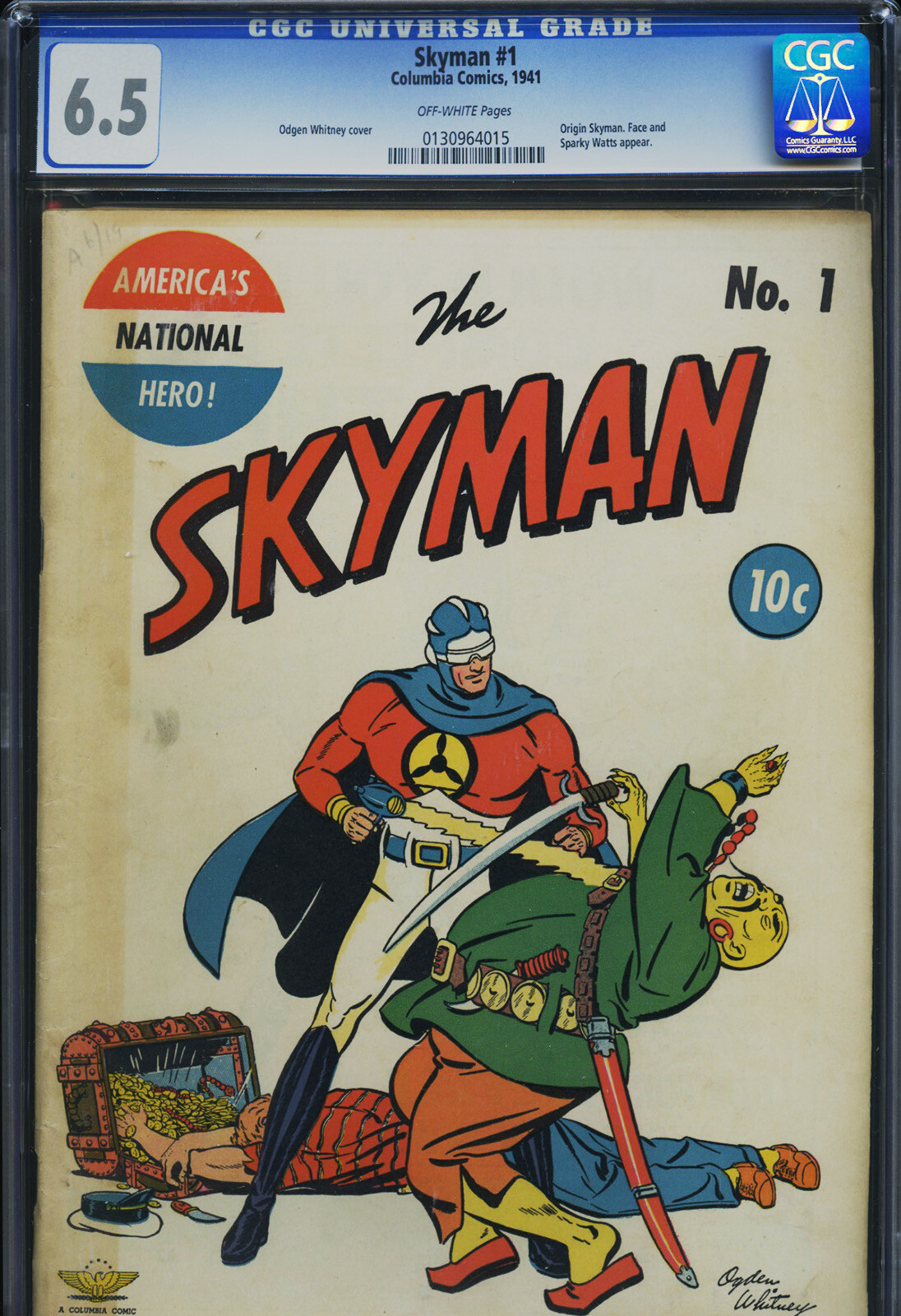 SKYMAN #1 - CGC-6.5, OW - Columbia - Origin Skyman - Golden Age SKYMAN #1 - CGC-6.5, OW - Columbia - Origin Skyman - Golden Age
