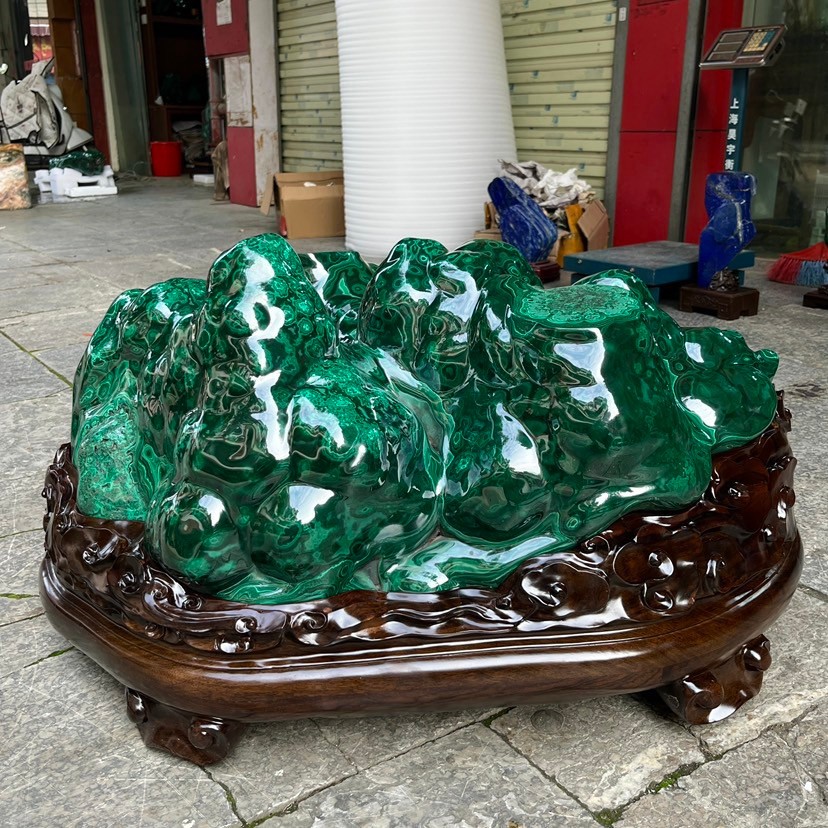 418LB TOP Scarce Natural malachite quartz crystal backer Decoration+stand