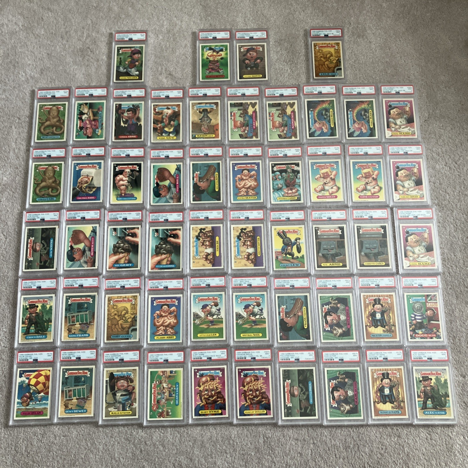 Lot Of 54 1998 Series 15 Garbage Pail Kids GPK Die Cut Stickers PSA 9 Mint Cards Lot Of 54 1998 Series 15 Garbage Pail Kids GPK Die Cut Stickers PSA 9 Mint Cards