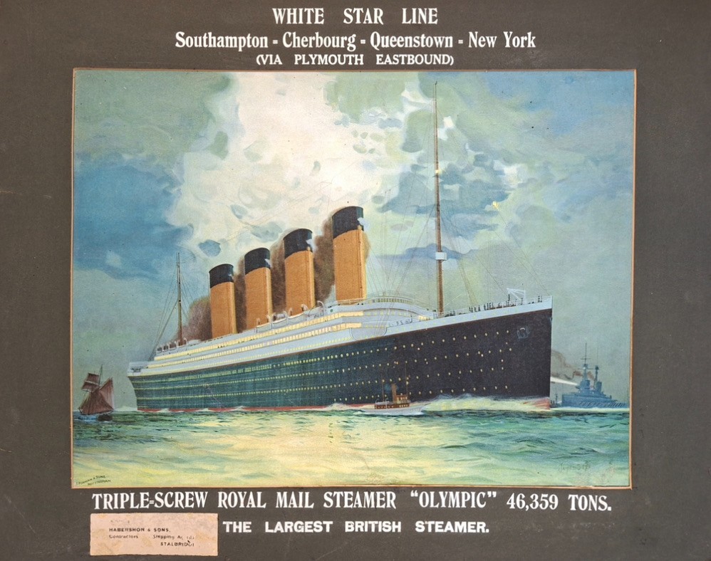 WHITE STAR LINE RMS OLYMPIC OUTSTANDING & RARE TRAVEL AGENTS LITHOGRAPH C-1913