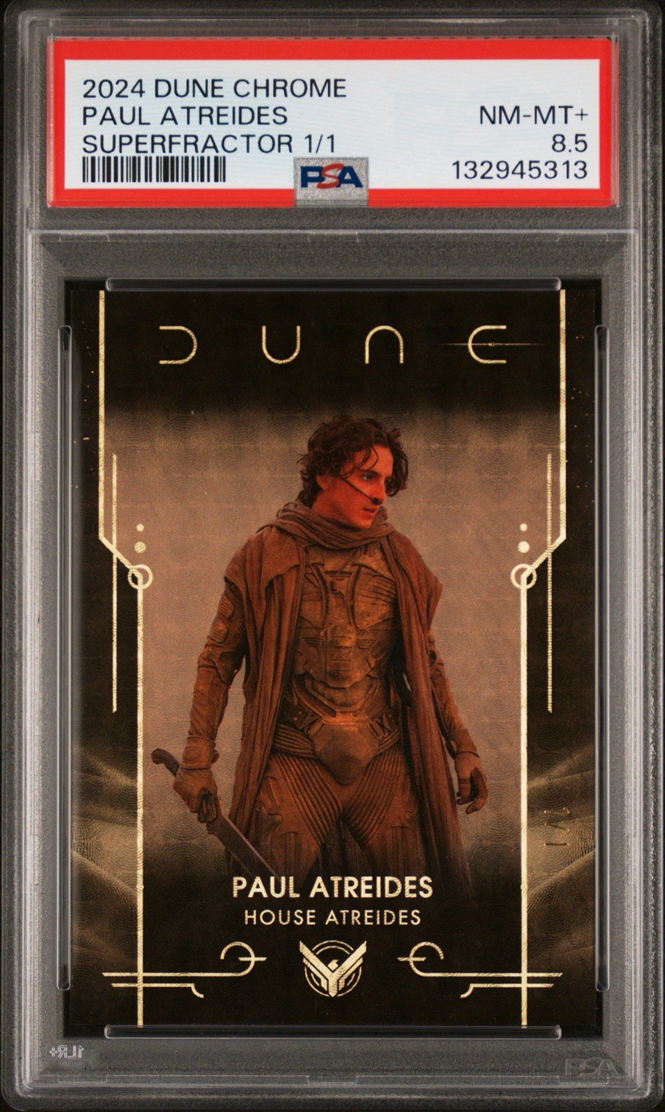 2024 Topps Chrome Dune Superfractor Paul Atreides/Timothée Chalamet #1/1 PSA 8.5 2024 Topps Chrome Dune Superfractor Paul Atreides/Timothée Chalamet #1/1 PSA 8.5