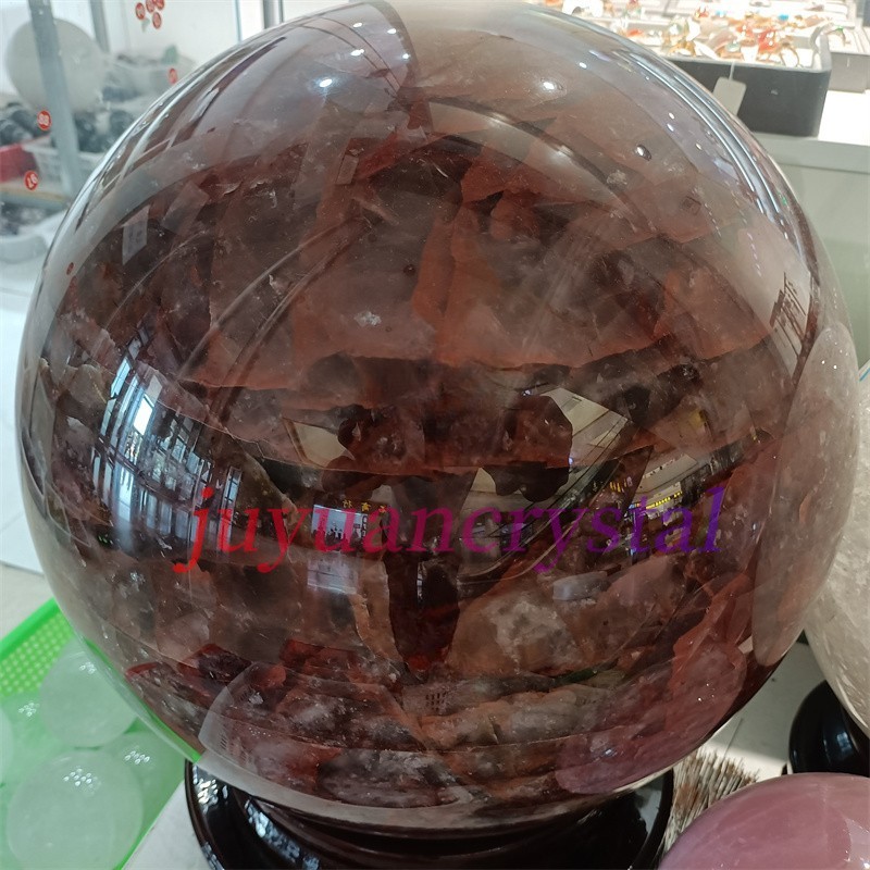 143LB Top Natural Red Fire Crystals Ball Large Quartz Sphere Reiki Healing Stand