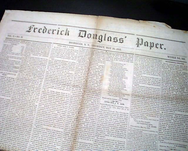 VERY Rare 1854 FREDERICK DOUGLASS NEWSPAPER North Star Slavery Slaves Abolition VERY Rare 1854 FREDERICK DOUGLASS NEWSPAPER North Star Slavery Slaves Abolition