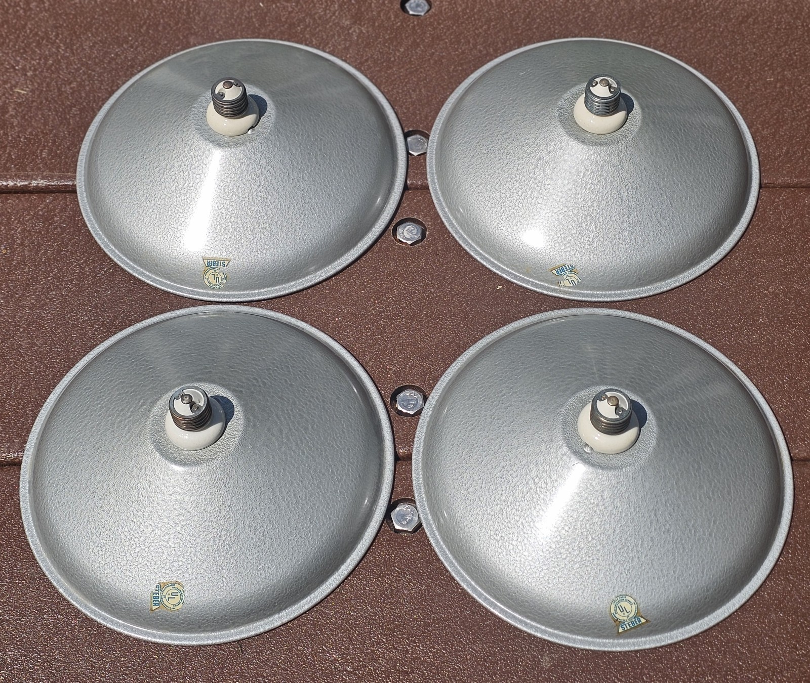 Set/4 NOS Steber Reflectors With Socket Extender Lights Vtg Gas Oil Svc Station Set/4 NOS Steber Reflectors With Socket Extender Lights Vtg Gas Oil Svc Station