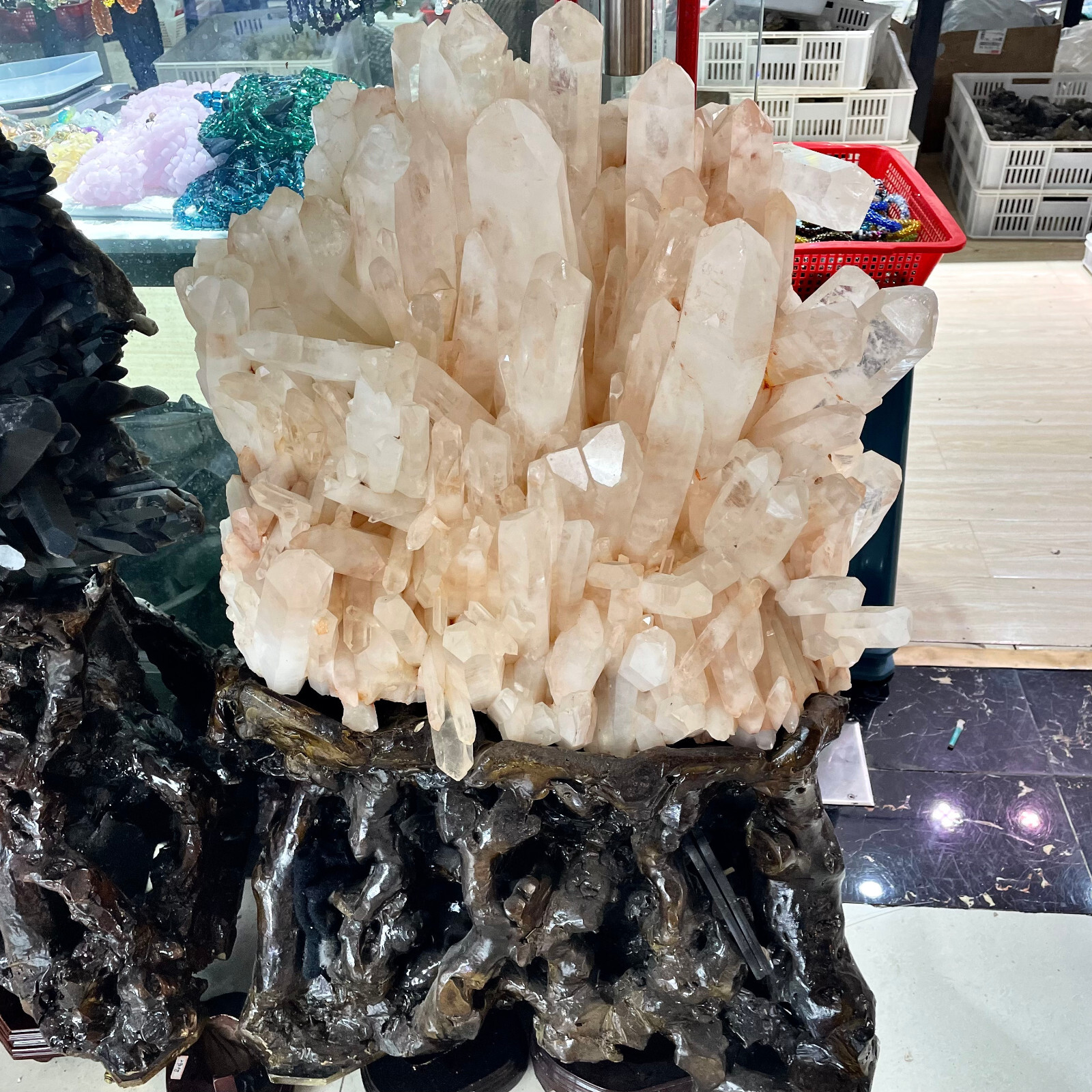 170LB TOP Natural clear cluster Quartz Crystal mineral specimen+stand 170LB TOP Natural clear cluster Quartz Crystal mineral specimen+stand