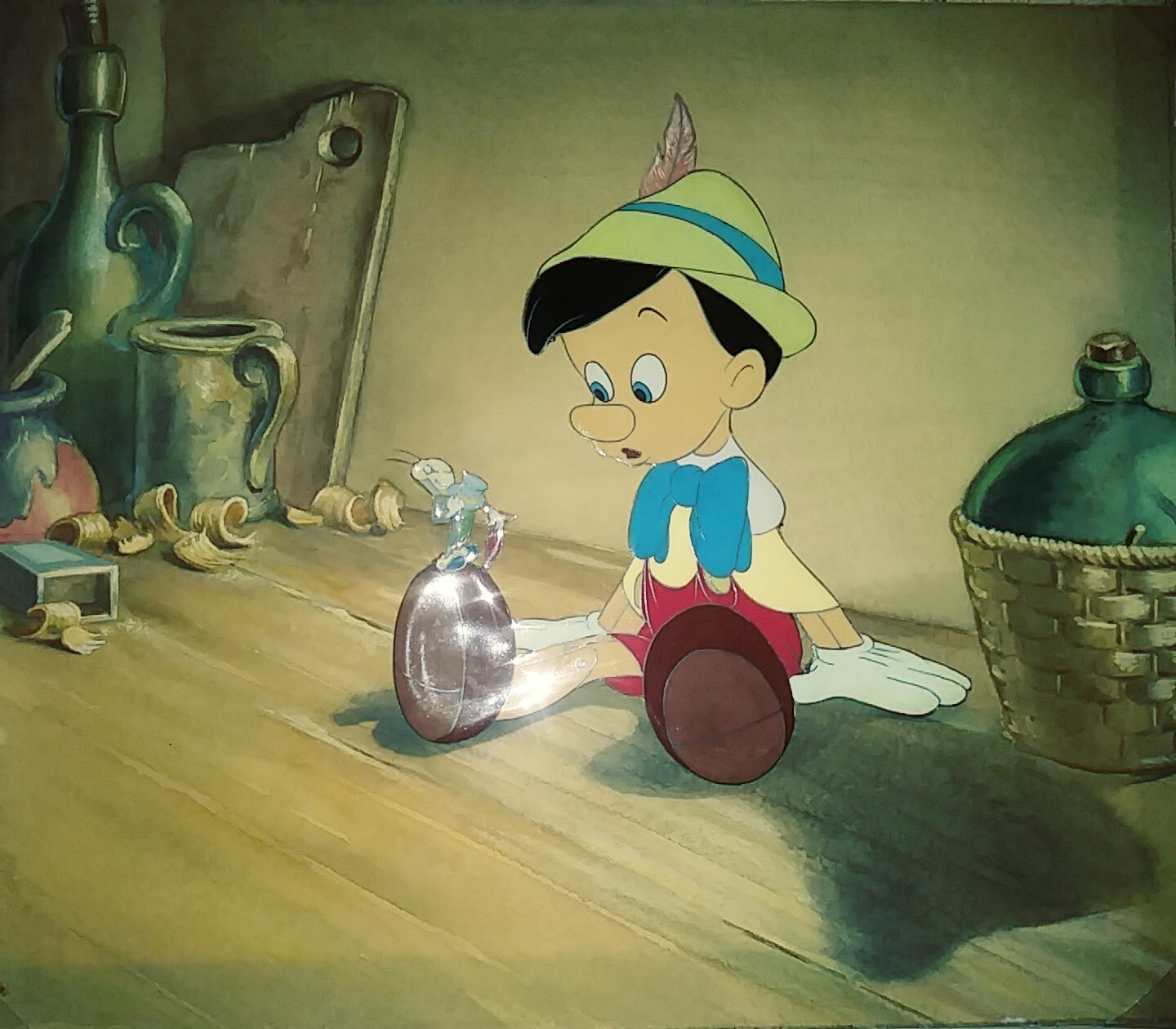 PINOCCHIO & JIMINY CRICKET, 1940 KEY DISNEY PRODUCTION/PUBLICITY BG, VINTAGE NEW PINOCCHIO & JIMINY CRICKET, 1940 KEY DISNEY PRODUCTION/PUBLICITY BG, VINTAGE NEW