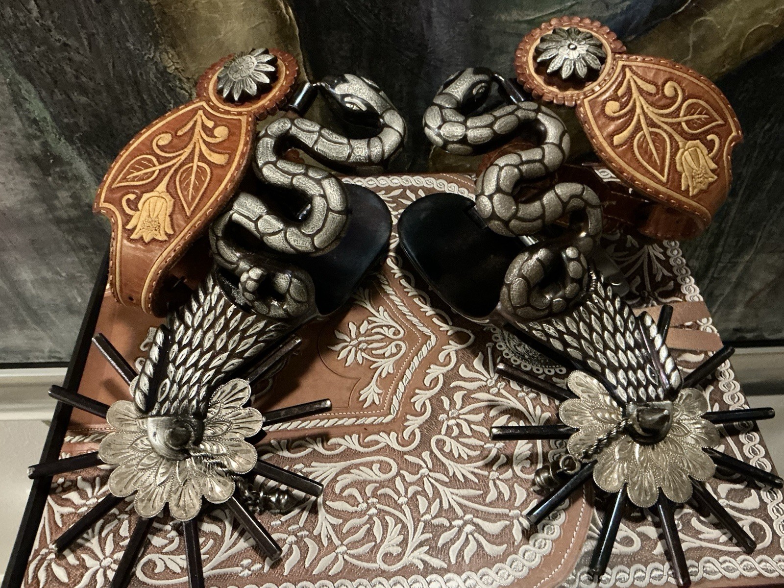 Antique Big Mexican Snake Spurs Antique Big Mexican Snake Spurs