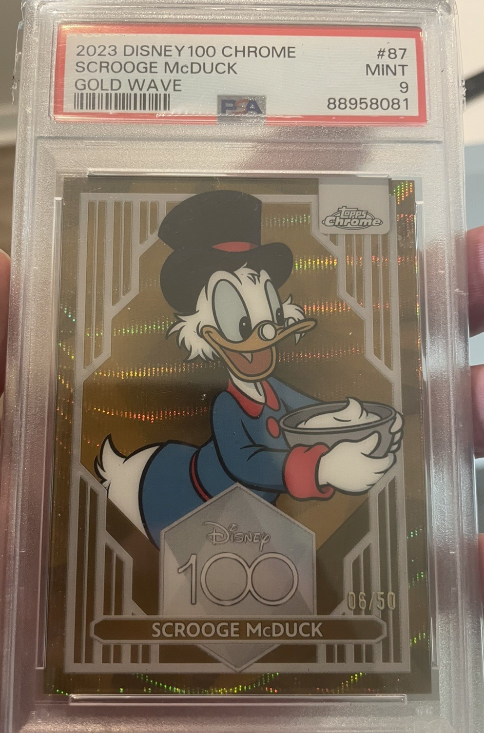 PSA 9 2023 Topps Chrome Disney 100 Years UNCLE SCROOGE GOLD WAVE #/50 McDuck PSA 9 2023 Topps Chrome Disney 100 Years UNCLE SCROOGE GOLD WAVE #/50 McDuck