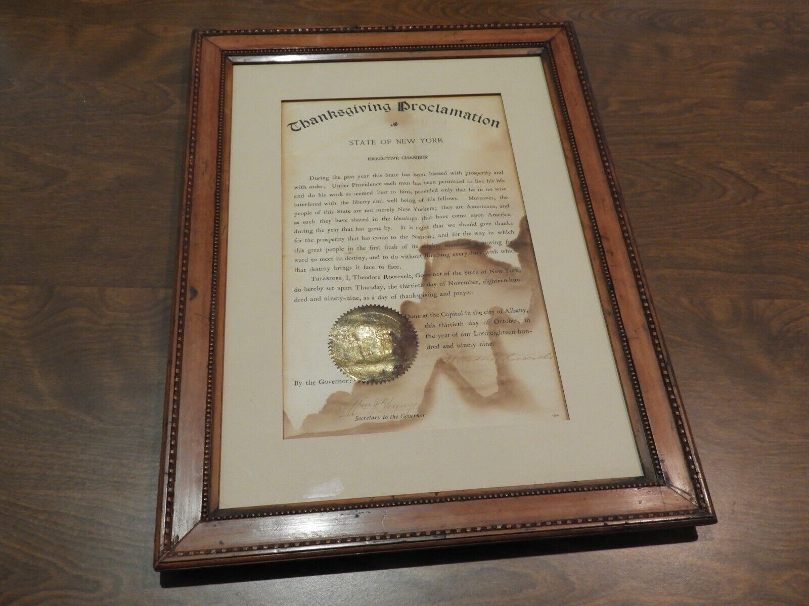 RARE Thanksgiving Proclamation Signed by Theodore Roosevelt as New York Governor
