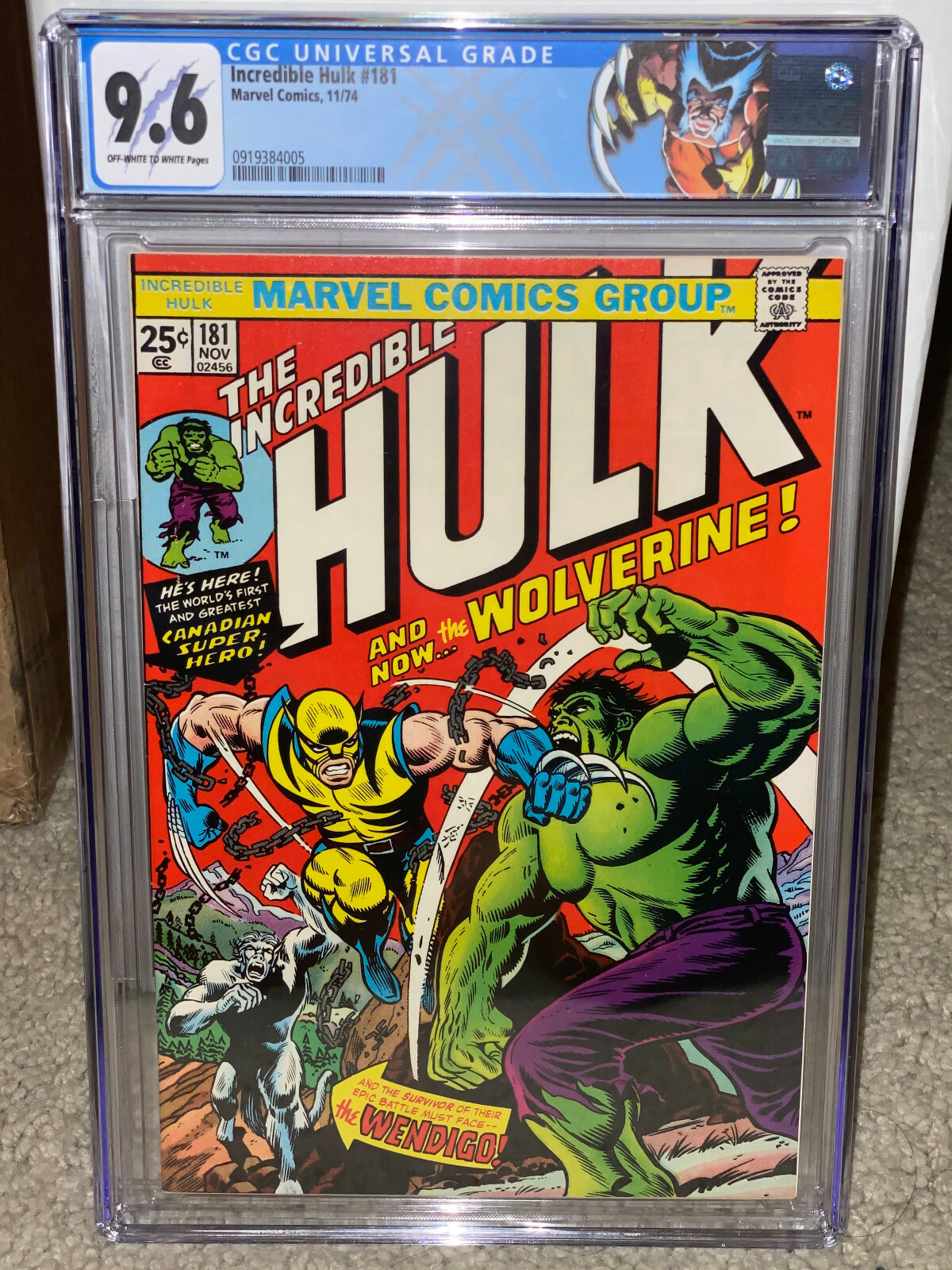 Hulk #181 CGC 9.6 1974 1st Wolverine See centering 180 & 182 trio 915 cm clean
