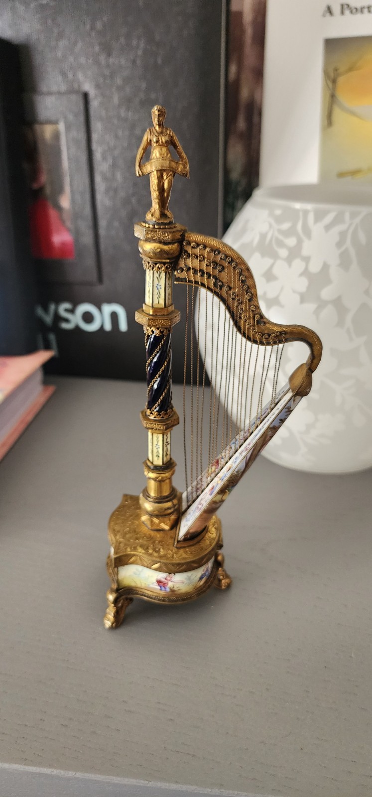 Hermann Bohn Enamel Harp Desk Clock