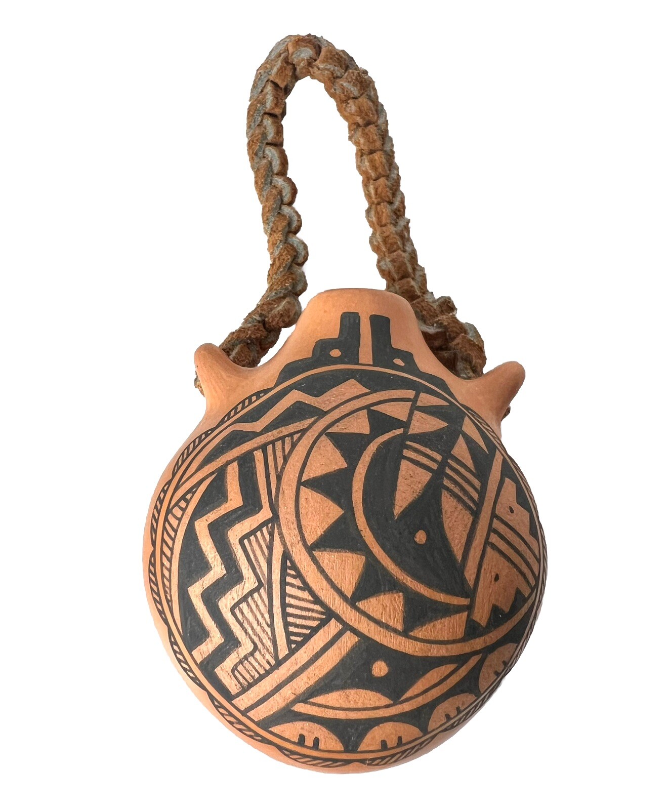 REYES MADALENA Jemez Pueblo Mini Canteen Native American Leather Braid VTG 3”L REYES MADALENA Jemez Pueblo Mini Canteen Native American Leather Braid VTG 3”L