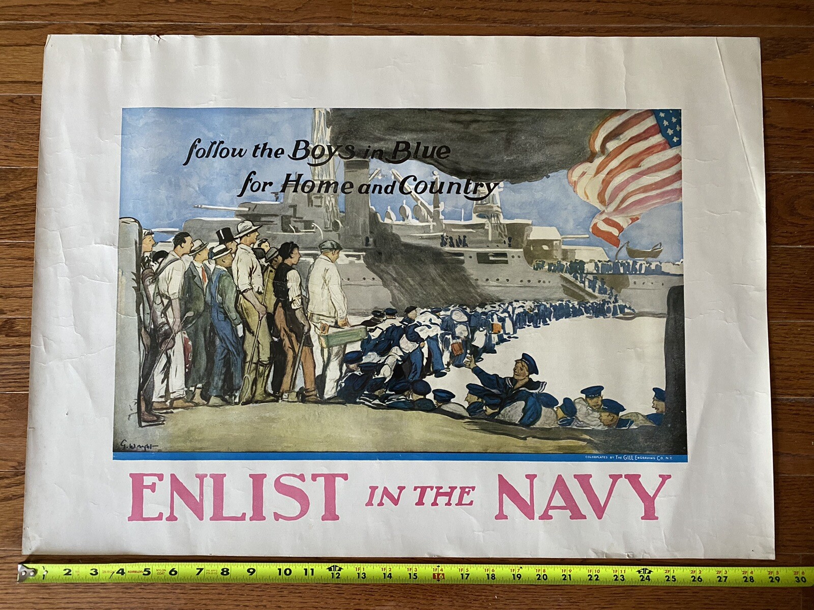 1917 George H Wright Follow The Boys In Blue For Home And Country Navy Poster 1917 George H Wright Follow The Boys In Blue For Home And Country Navy Poster