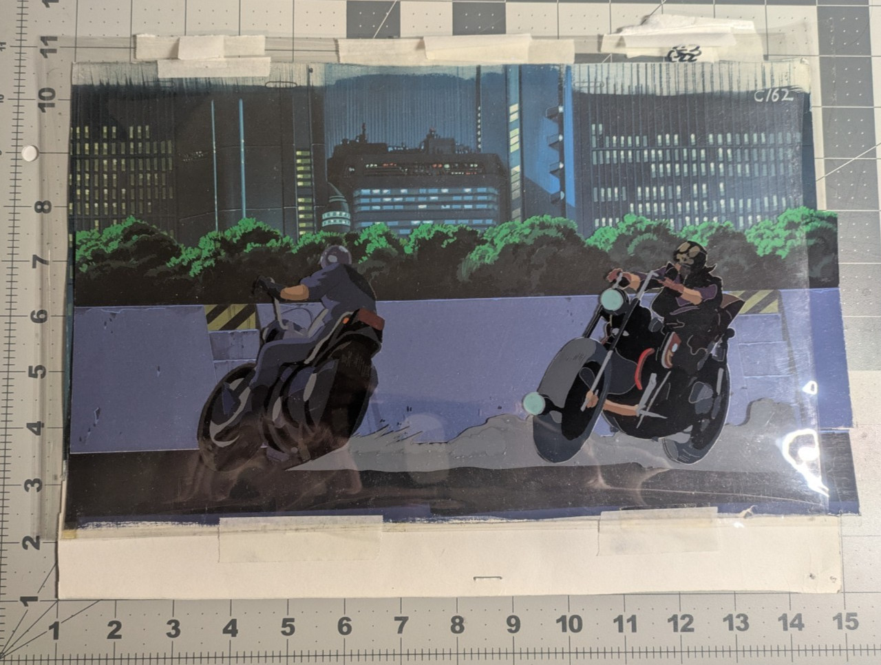 Akira 1988 Key Master background, production cel, Clown Bikers Neo Tokyo Akira 1988 Key Master background, production cel, Clown Bikers Neo Tokyo