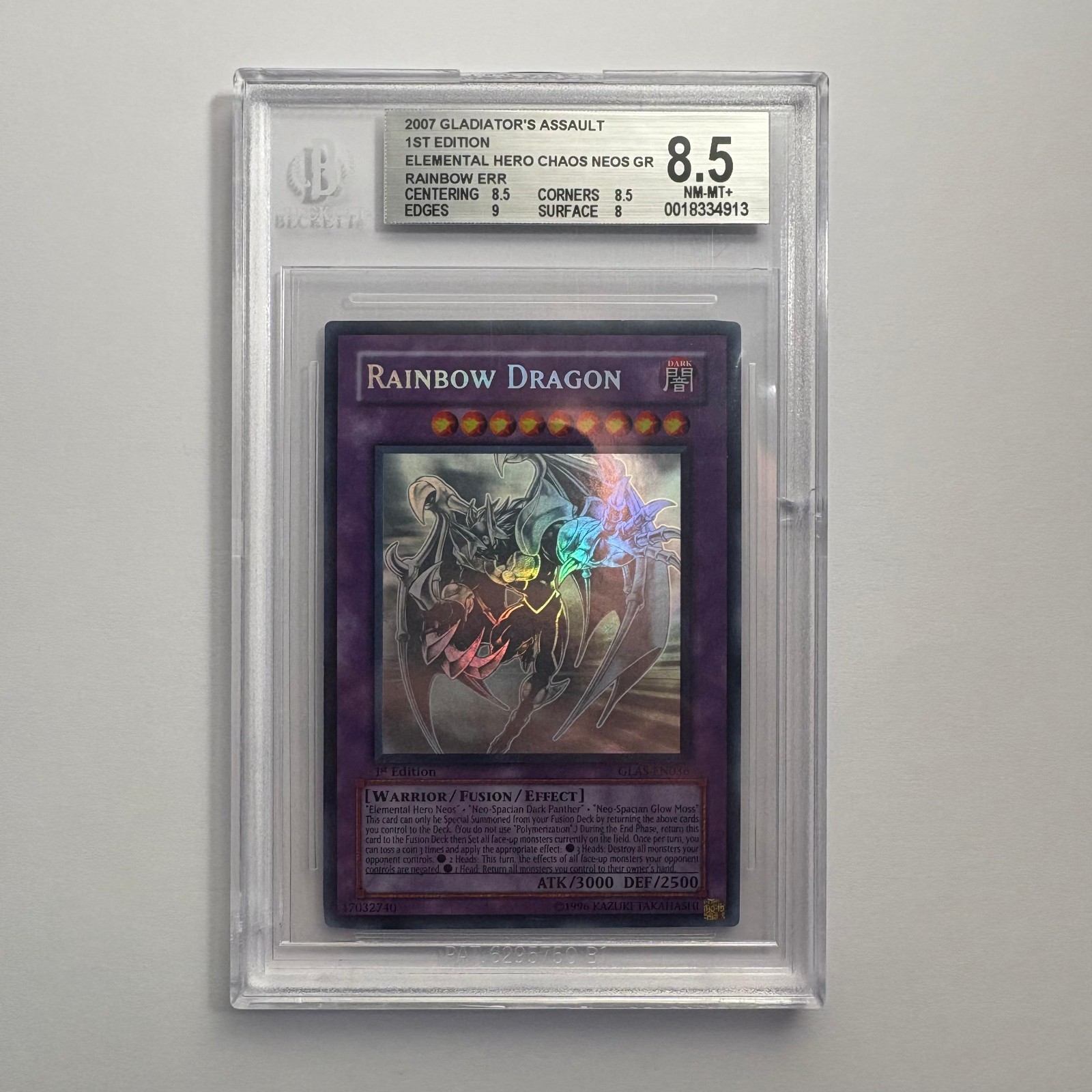 Yu-Gi-Oh E-Hero Chaos Neos Rainbow Dragon 1st Ed GLAS-EN036 NAME ERROR BGS 8.5 Yu-Gi-Oh E-Hero Chaos Neos Rainbow Dragon 1st Ed GLAS-EN036 NAME ERROR BGS 8.5