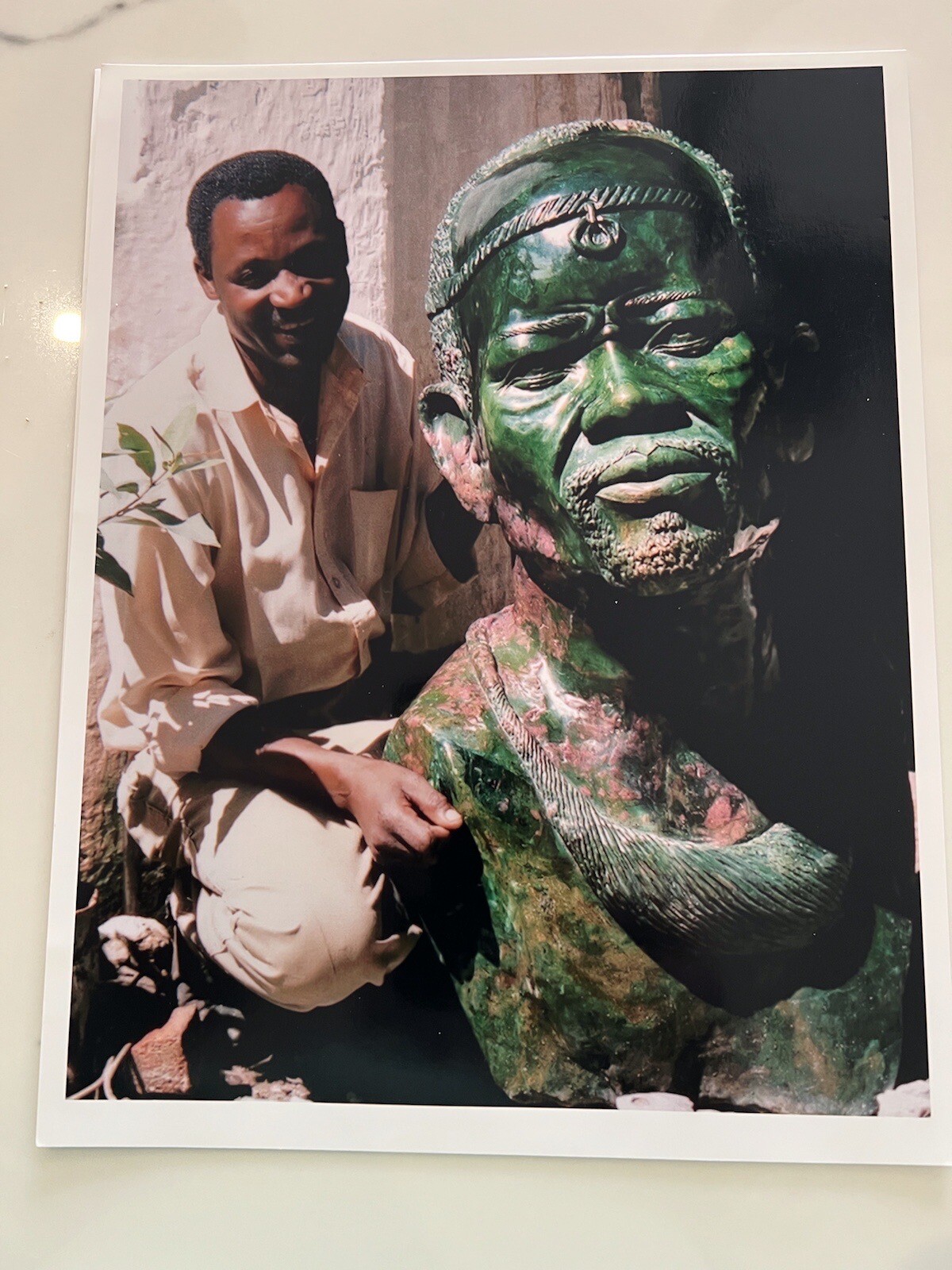 PRICE REDUCTION ON LARGE AFRICAN VERDITE SHONA GREEN/PINK CARVING JOHN CHIHOWA