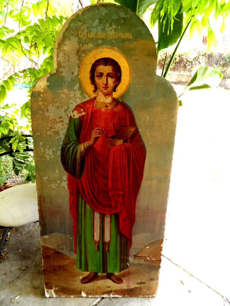 19C Large Antique Russia Russian Church St Healer Panteleimon Icon 64 x 28 inch