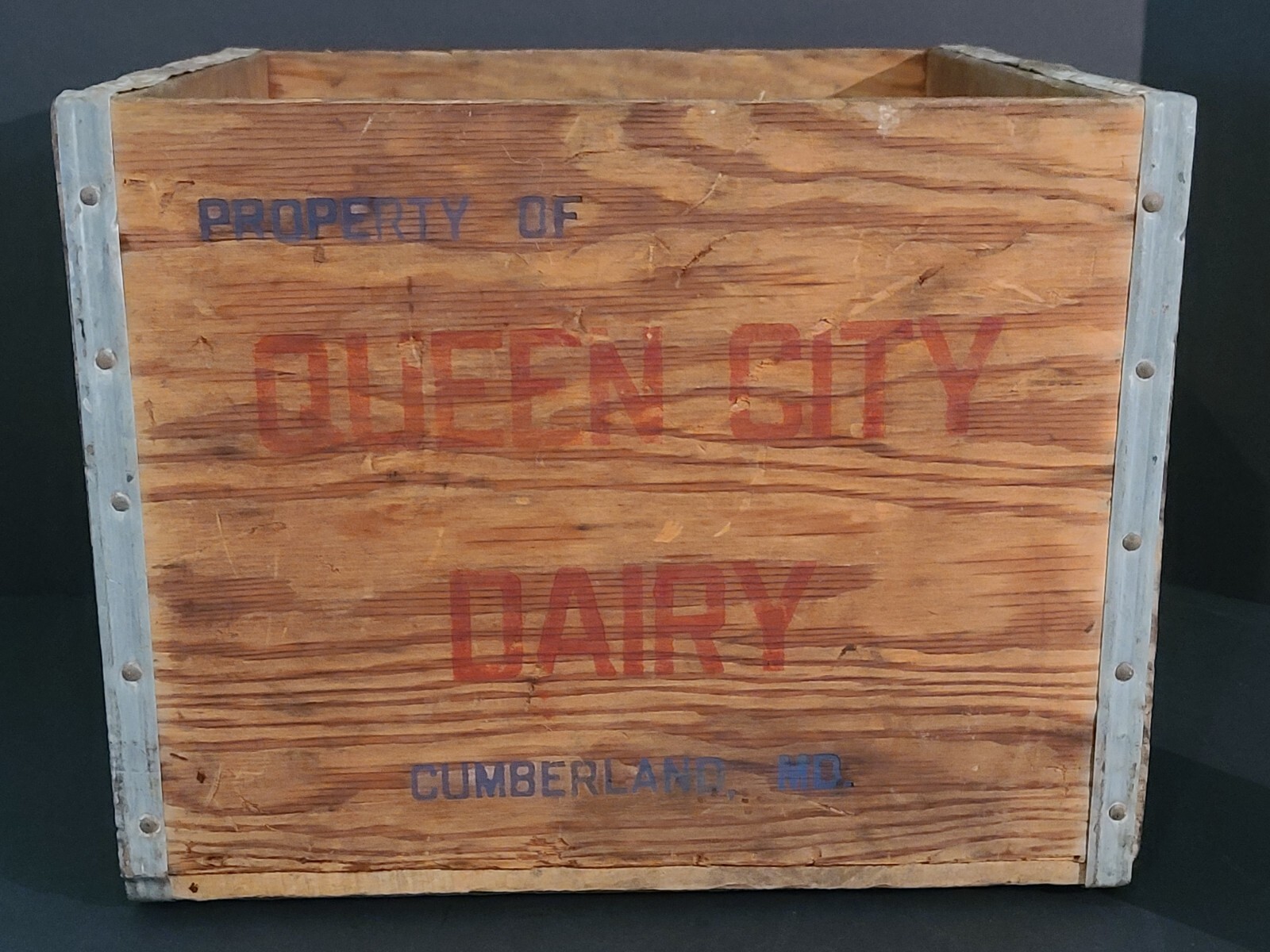 Vintage 1956 Queen City Dairy Wood Milk Crate Cumberland MD Vintage 1956 Queen City Dairy Wood Milk Crate Cumberland MD