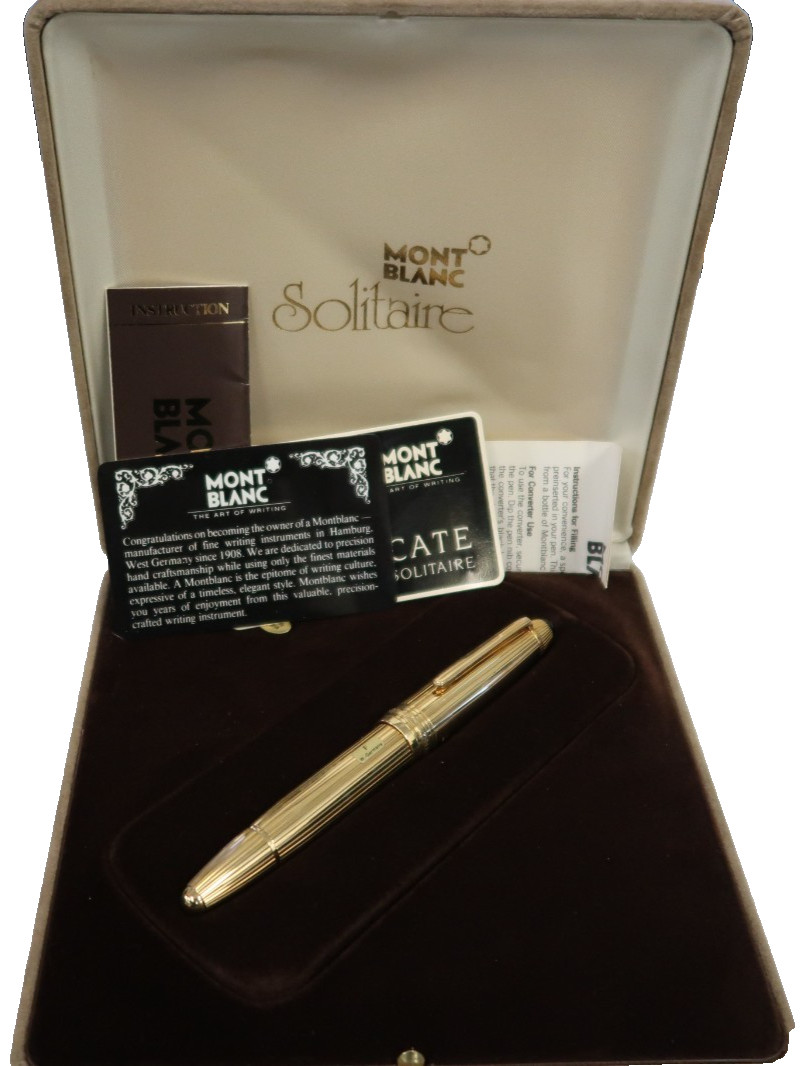 Montblanc Meisterstuck Solitaire 18 Kt Solid Gold Fountain Pen Fine Nib New Montblanc Meisterstuck Solitaire 18 Kt Solid Gold Fountain Pen Fine Nib New