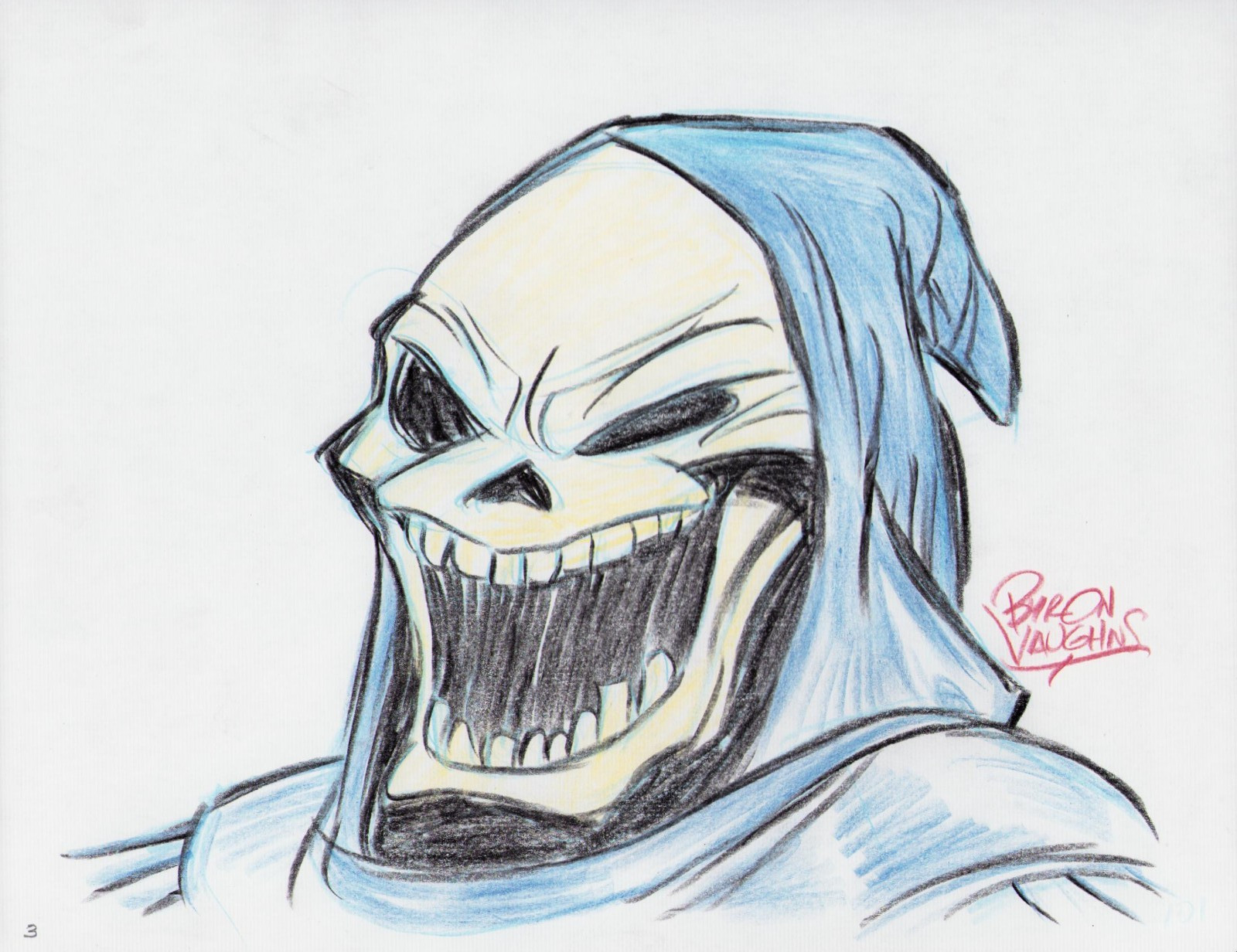 SKELETOR LAUGHING (HE-MAN) - COLOR PENCIL DRAWING - SIGNED BY BYRON VAUGHNS SKELETOR LAUGHING (HE-MAN) - COLOR PENCIL DRAWING - SIGNED BY BYRON VAUGHNS