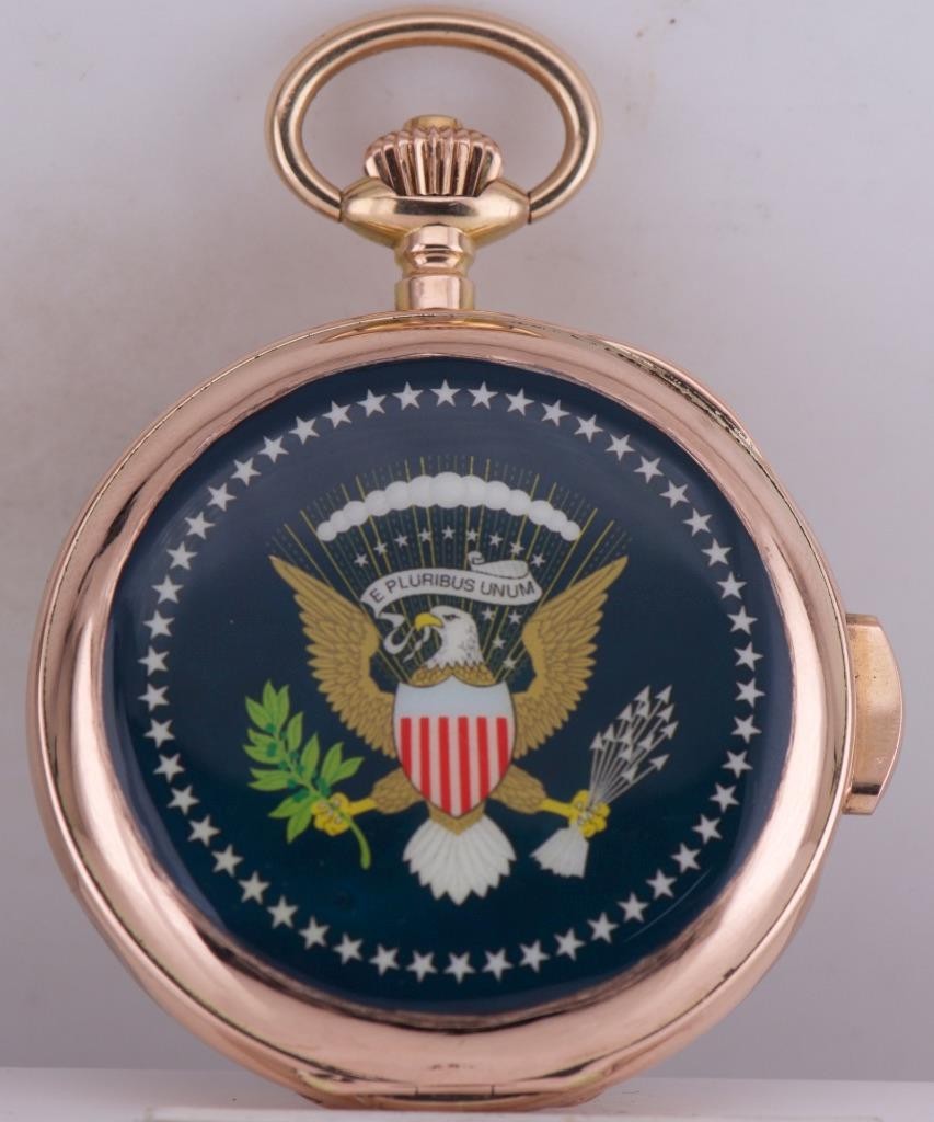 RARE Theodore Roosevelt 14K Gold & Enamel Invicta Quarter Repeater Pocket Watch RARE Theodore Roosevelt 14K Gold & Enamel Invicta Quarter Repeater Pocket Watch