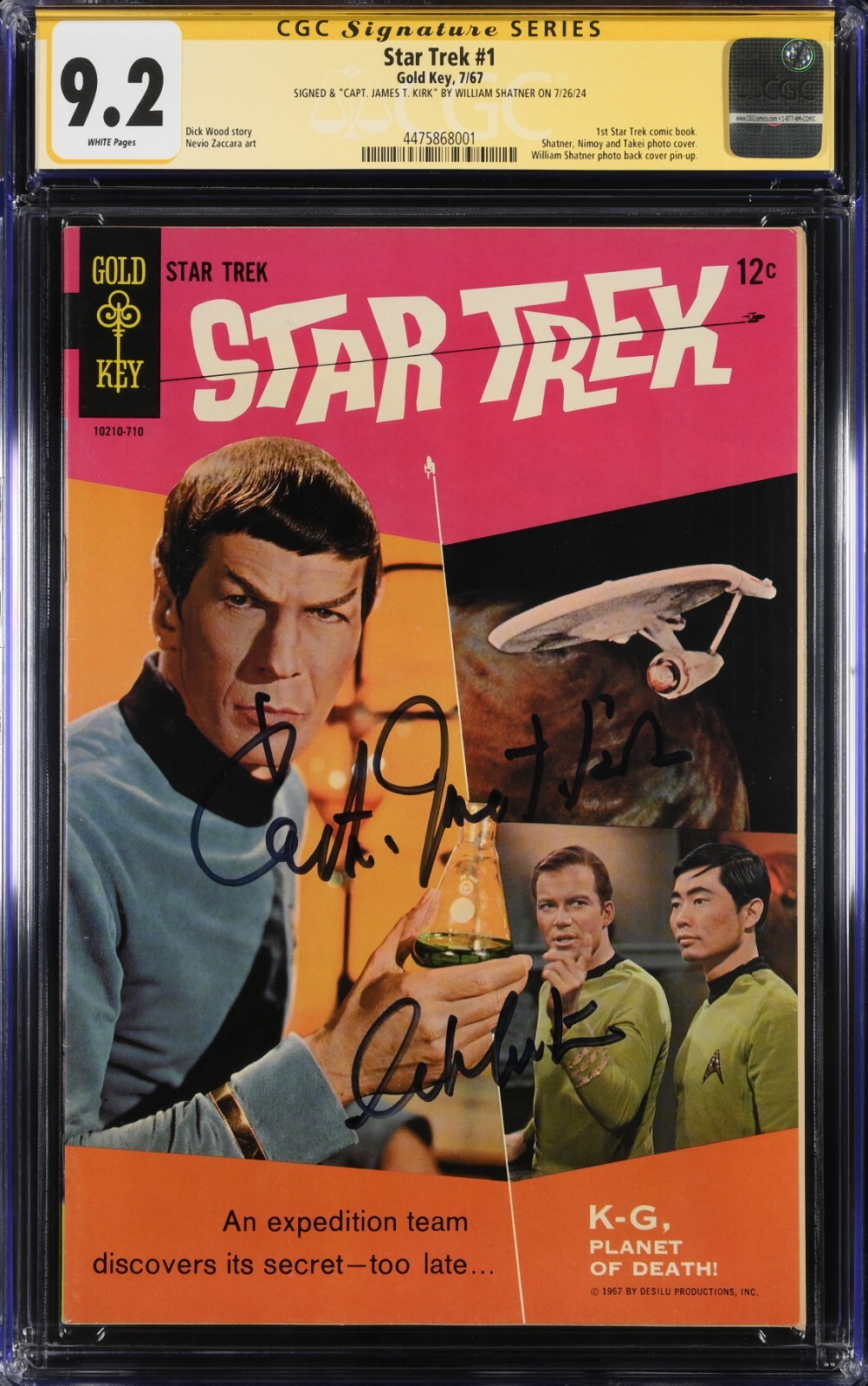 STAR TREK #1 CGC 9.2 SS, Highest copy signed by SHATNER, 1967 White pages. RARE STAR TREK #1 CGC 9.2 SS, Highest copy signed by SHATNER, 1967 White pages. RARE