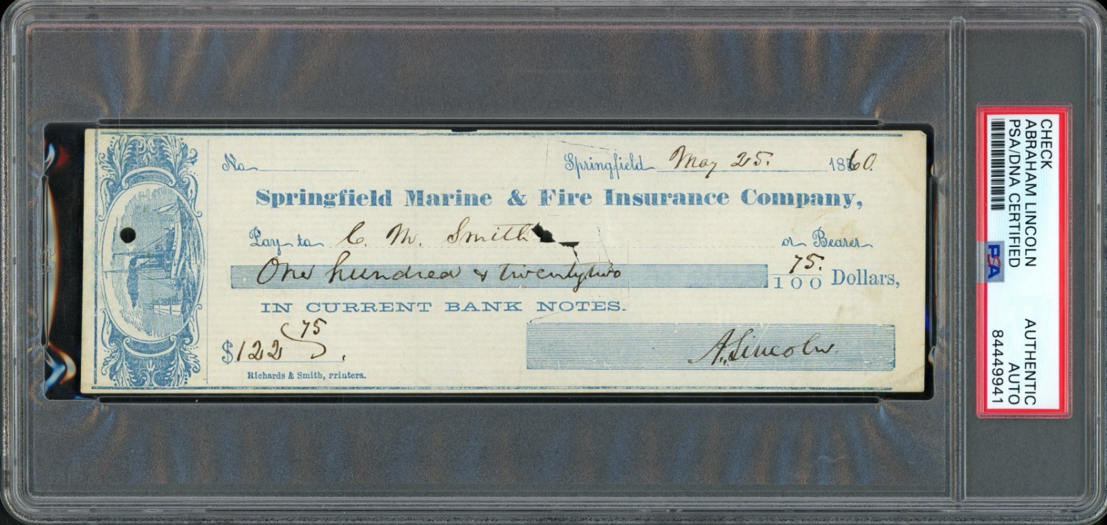 ABRAHAM LINCOLN 1860 HAND SIGNED PERSONAL CHECK PSA/DNA AUTO SPECTACULAR