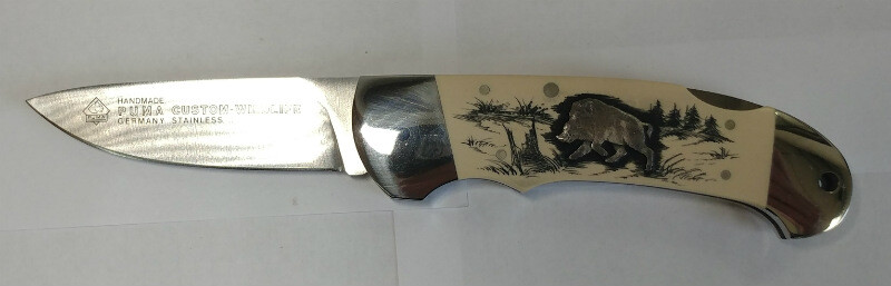 RARE UNIQUE PUMA HANDMADE HEHN CUSTOM WILDLIFE BOAR DEER STAINLESS KNIFE 2.75