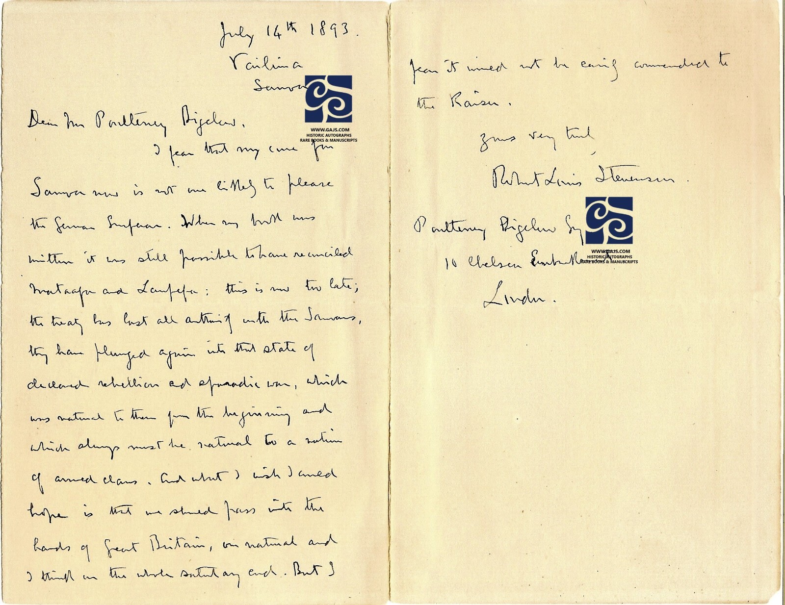 ROBERT LOUIS STEVENSON - RARE AUTOGRAPH SIGNED DR. JEKYLL & MR. HYDE KIDNAPPED ROBERT LOUIS STEVENSON - RARE AUTOGRAPH SIGNED DR. JEKYLL & MR. HYDE KIDNAPPED
